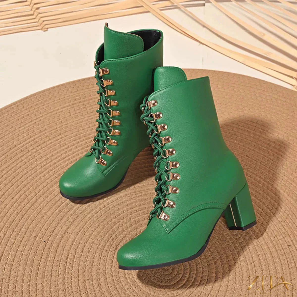 Zita La Belle Elite lace-up boots with block heel, featuring black leather and sturdy sole, stylish and comfortable for everyday wear.