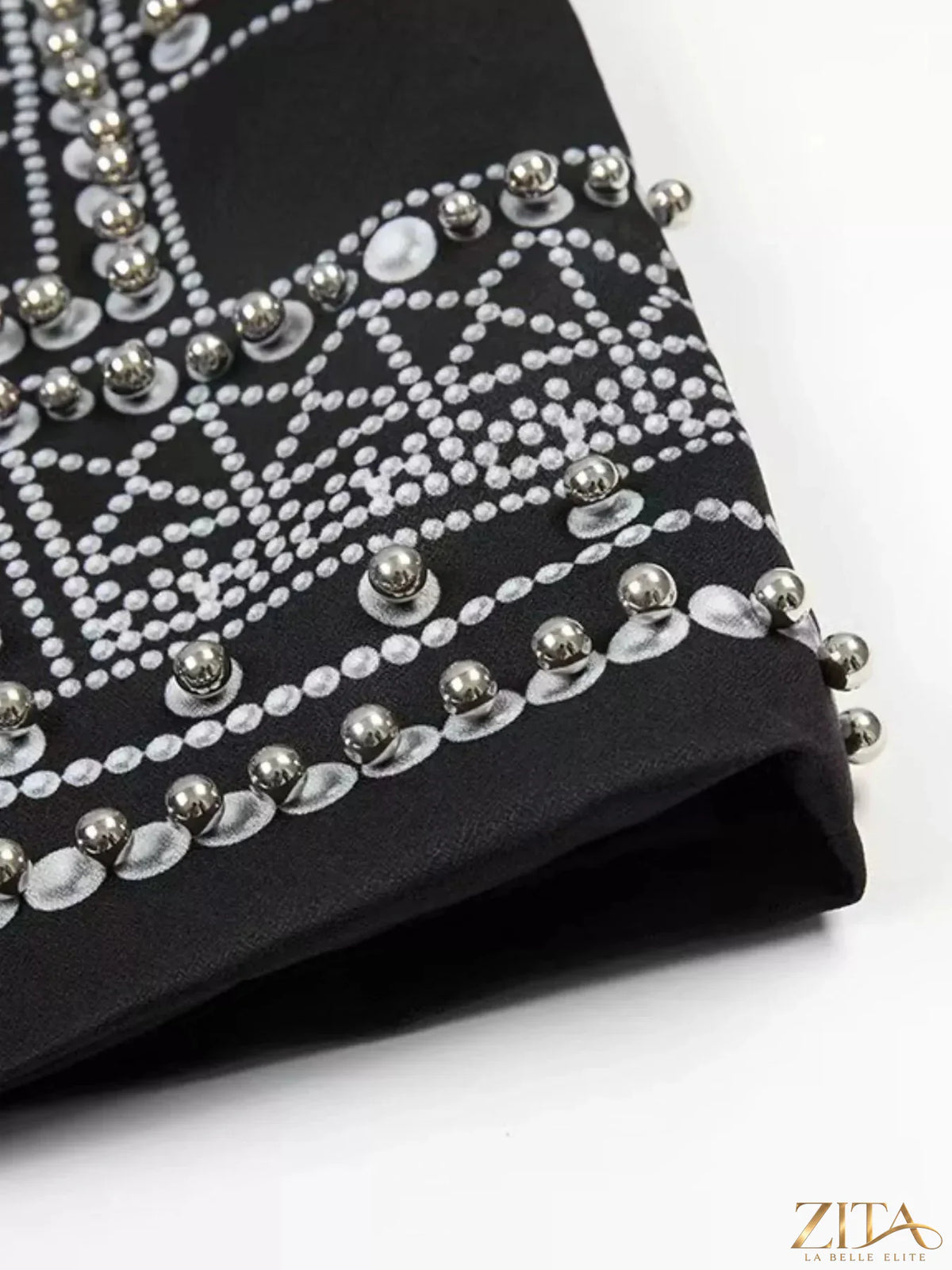 Plus size Zita La Belle Elite embellished pearl one-button blazer featuring a tailored fit and decorative pearl details.