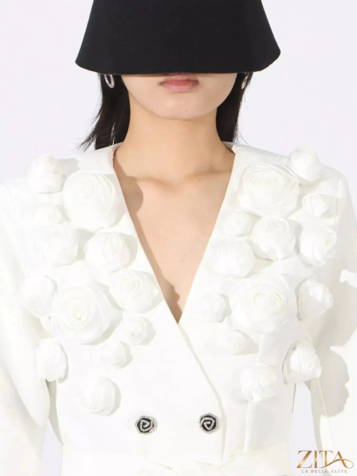 Zita La Belle Elite flower print long sleeve blazer and matching pants set, stylish and elegant fashion ensemble.
