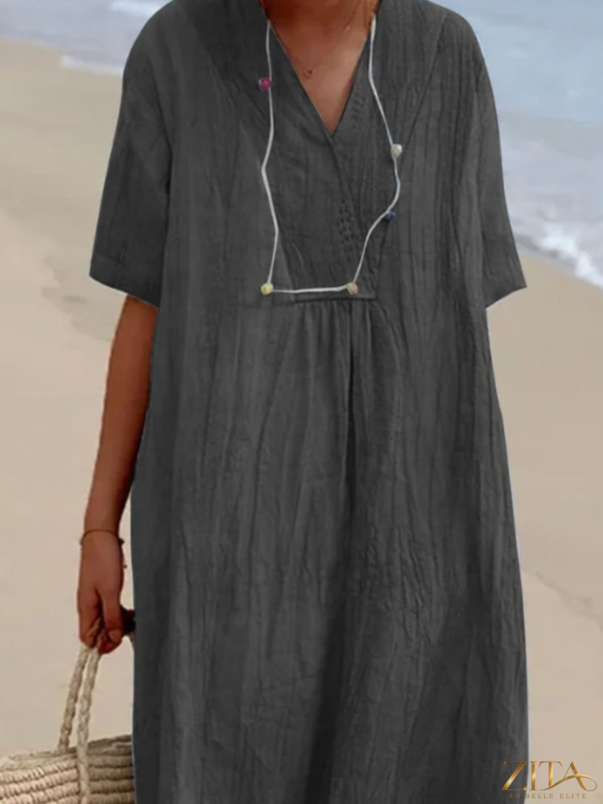 Zita La Belle Elite casual loose short sleeve midi dress in soft fabric, stylish and comfortable for everyday wear