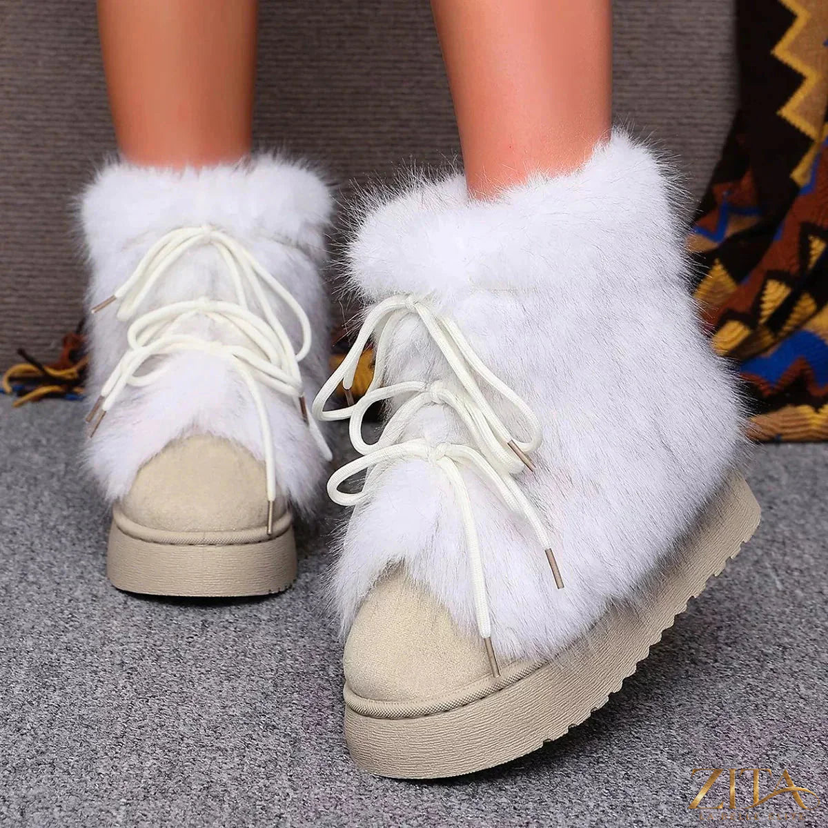 Zita La Belle Elite winter faux fur trimmed lace-up boots with sturdy soles and stylish design for cold weather comfort