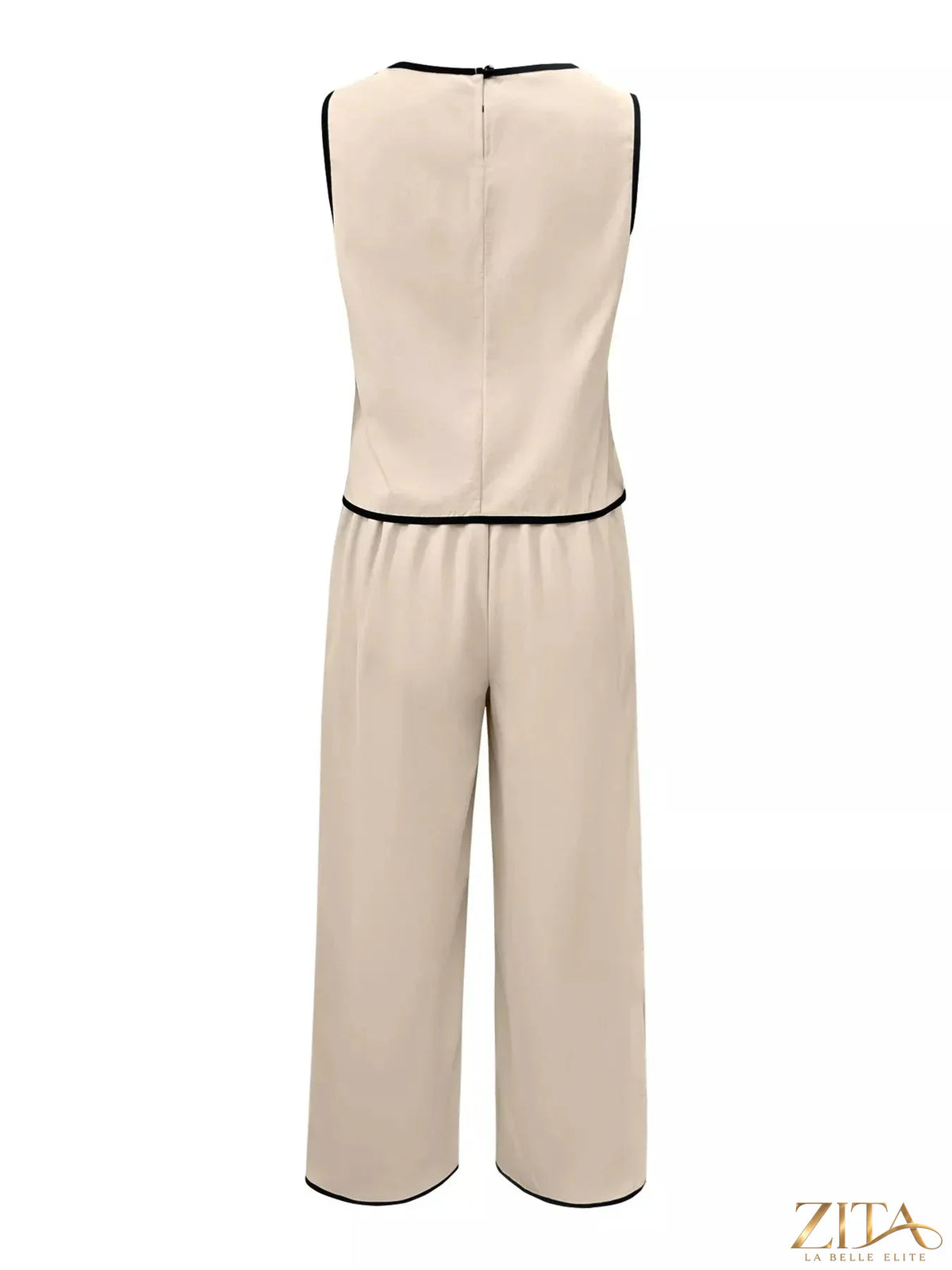 Zita La Belle Elite contrast trim top and wide-leg pants set, stylish matching outfit with modern design and comfortable fit.