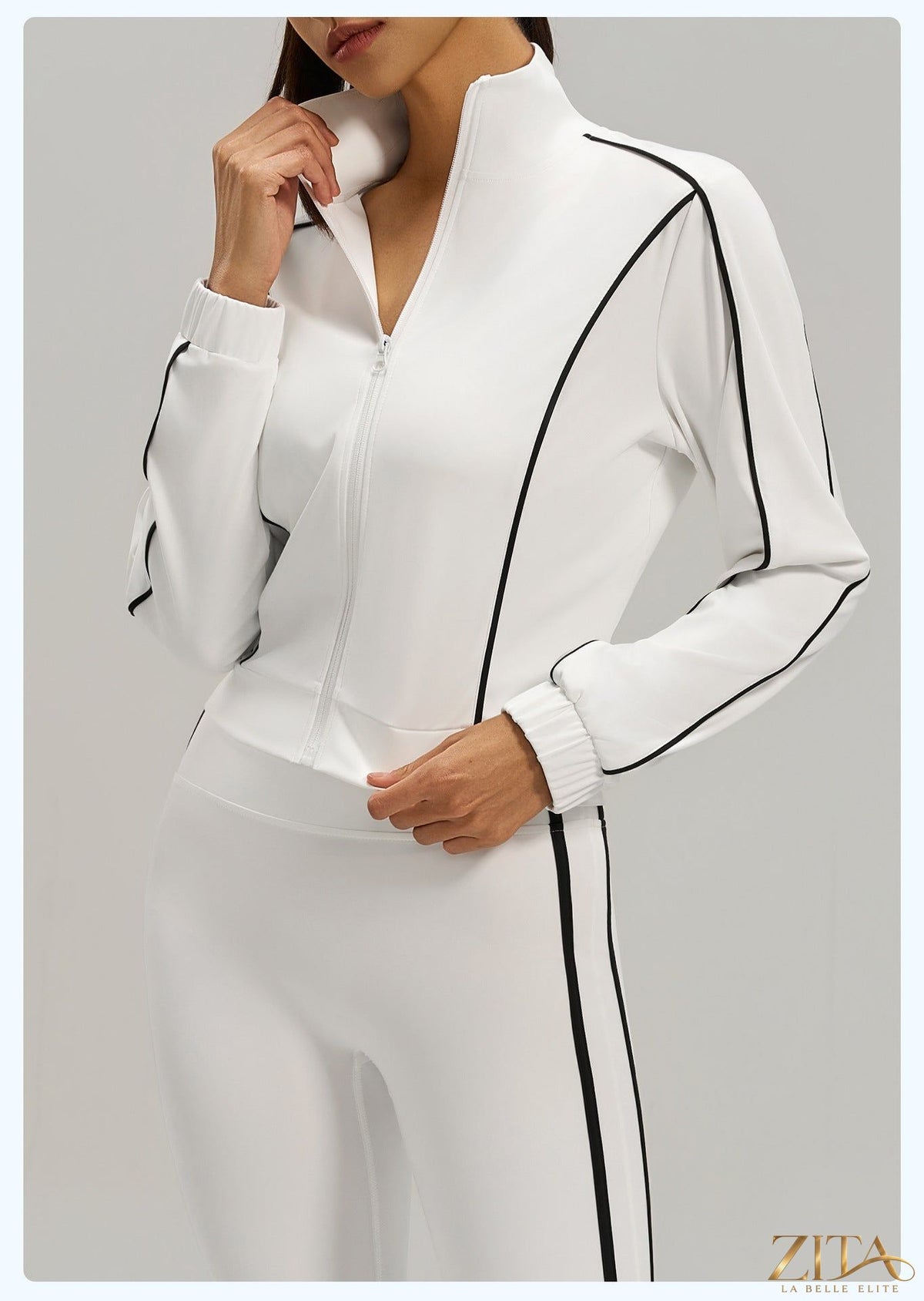 Women's contrast stripe loose cardigan jacket by Zita La Belle Elite, casual sportswear with relaxed fit and stylish stripe design.