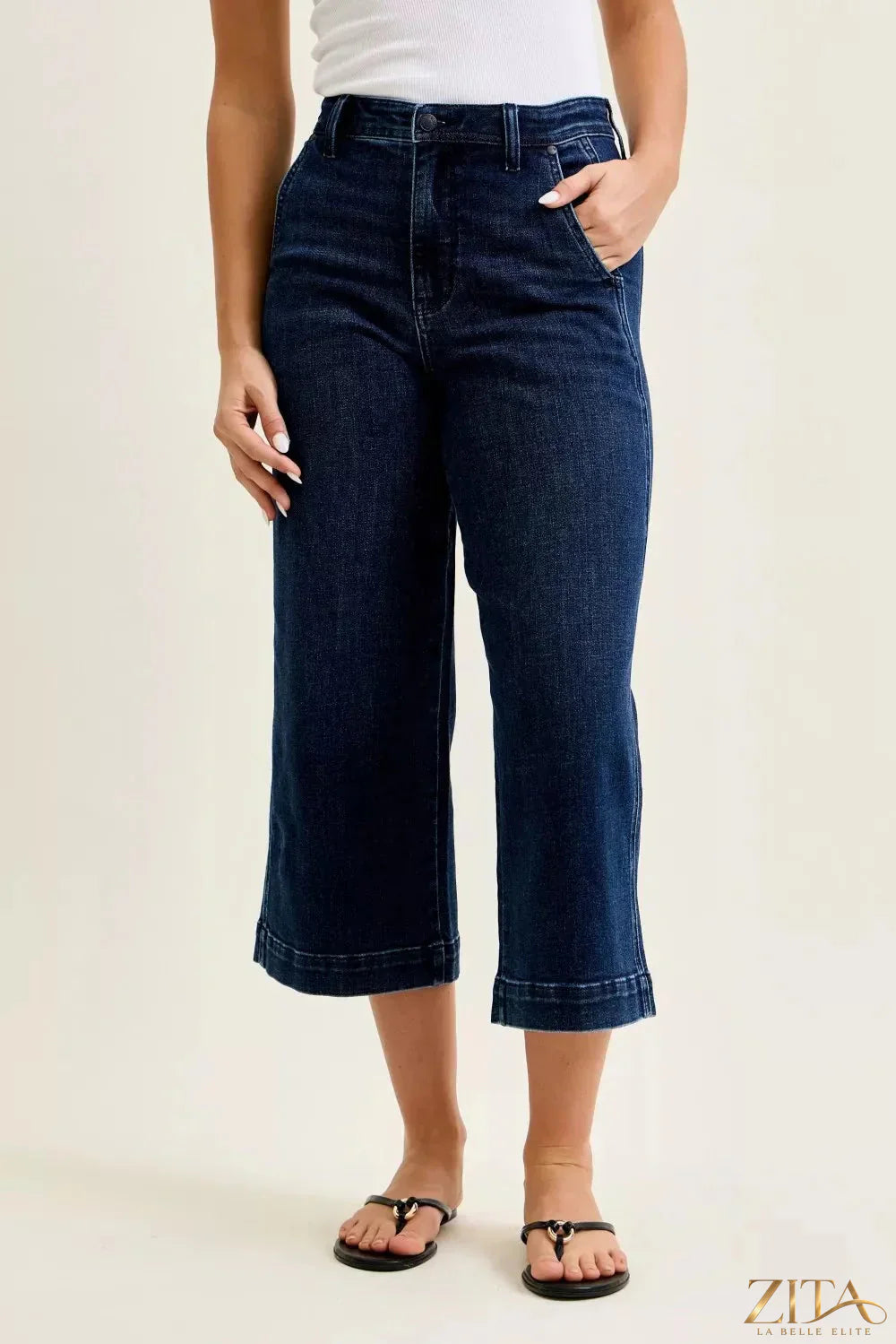 Zita La Belle Elite Judy Blue high waist ankle wide jeans displayed front view with classic denim wash and wide leg fit.