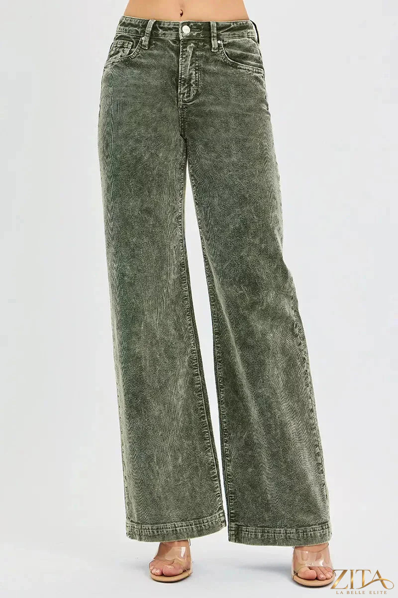 Zita La Belle Elite RISEN full size high-rise wide-leg corduroy jeans in plus size, featuring a stylish fit and textured fabric.