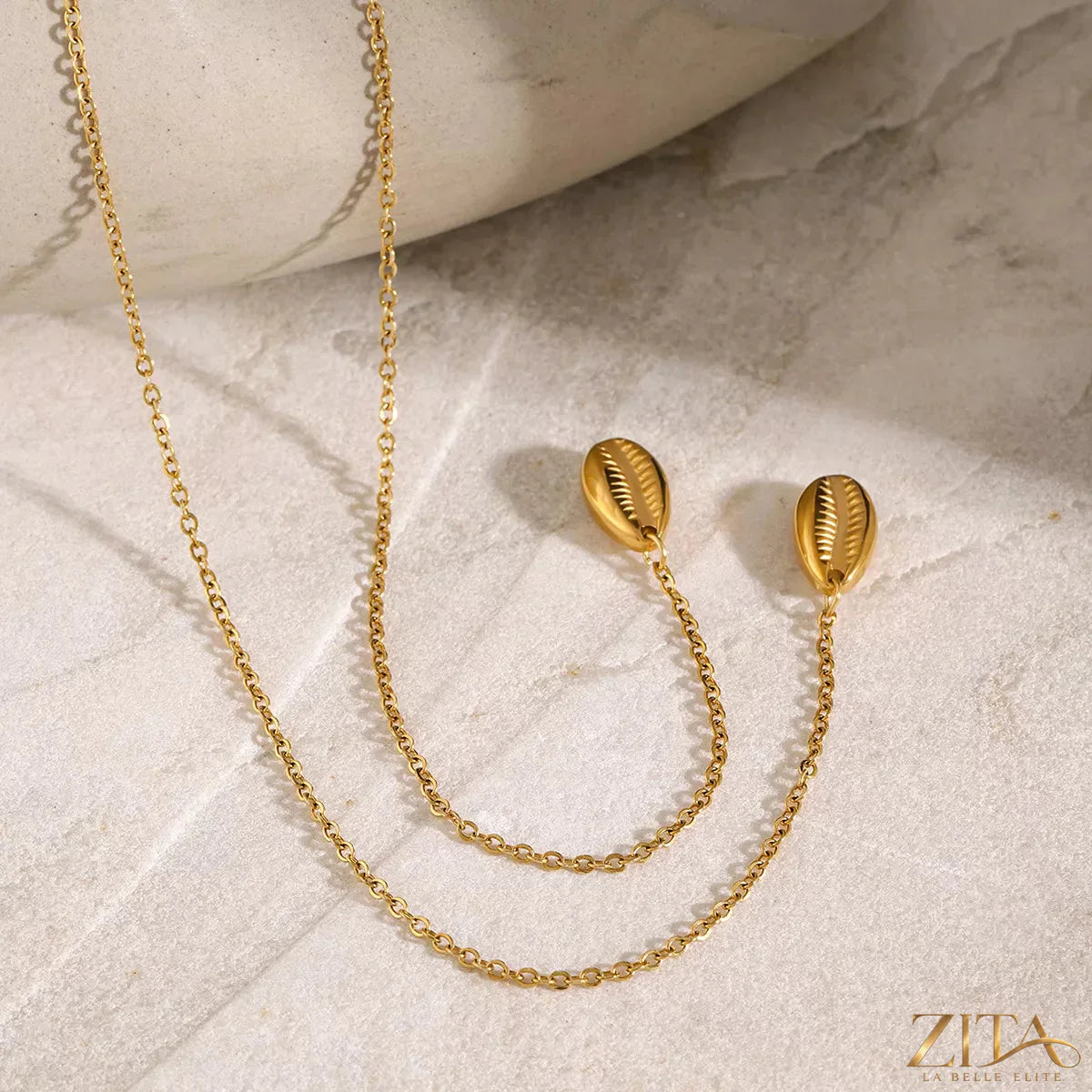 18K gold-plated Y-shaped necklace by Zita La Belle Elite, featuring a delicate chain and elegant pendant design.