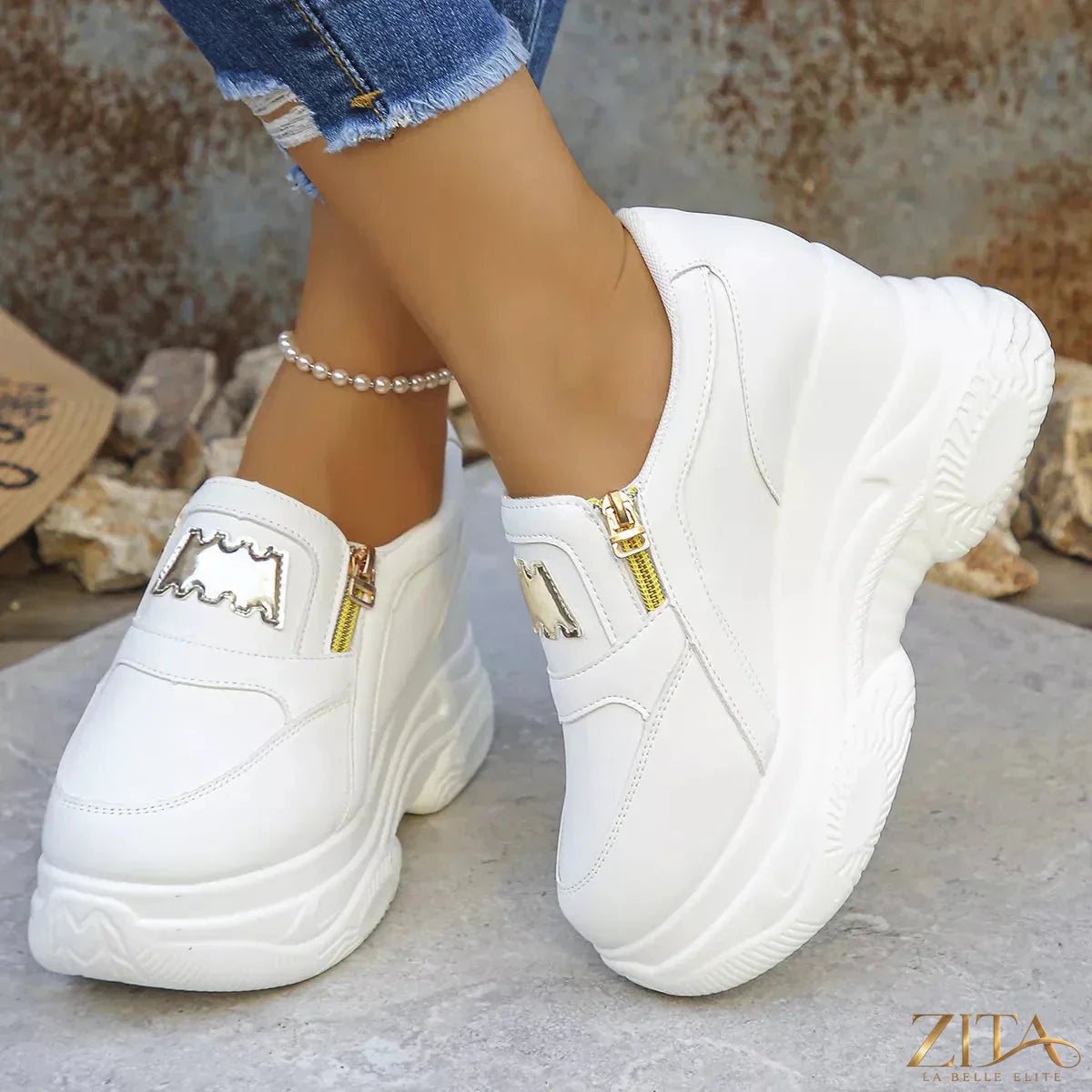Zita La Belle Elite round toe platform sneakers with chunky sole and stylish design, perfect for casual and trendy outfits.