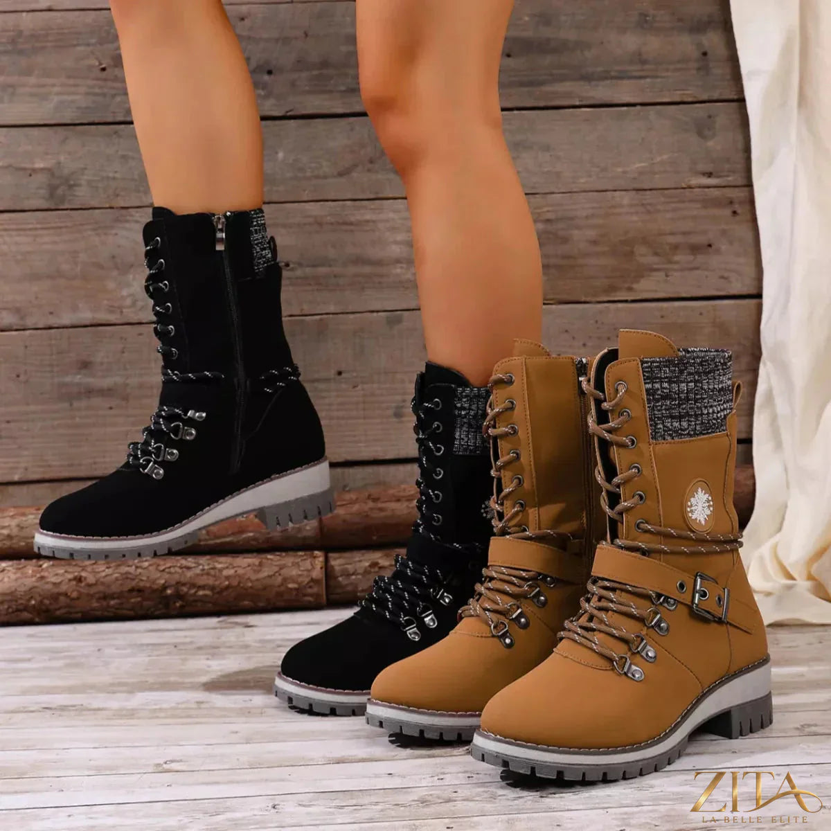 Black lace-up ankle combat boots by Trendsi featuring sturdy soles and metal eyelets, styled with casual and edgy outfits.