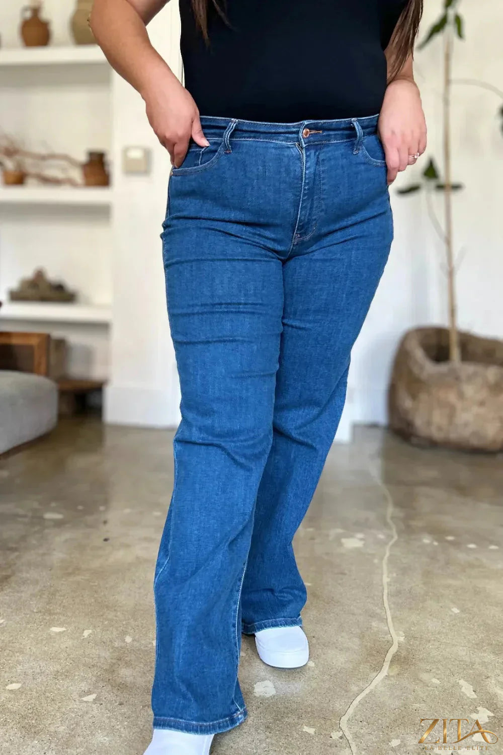 Zita La Belle Elite Judy Blue high-rise straight jeans in full size, showcasing classic denim fit and style.