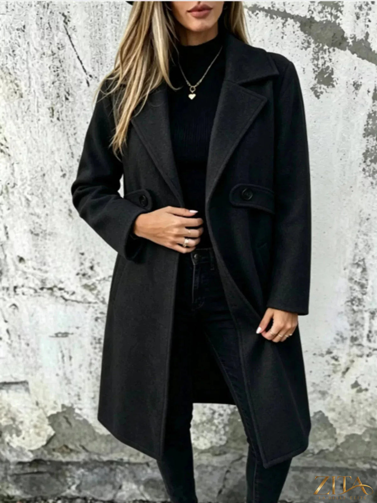Plus size Zita La Belle Elite longline overcoat with lapel collar, full size stylish overcoat for cold weather and elegant wear