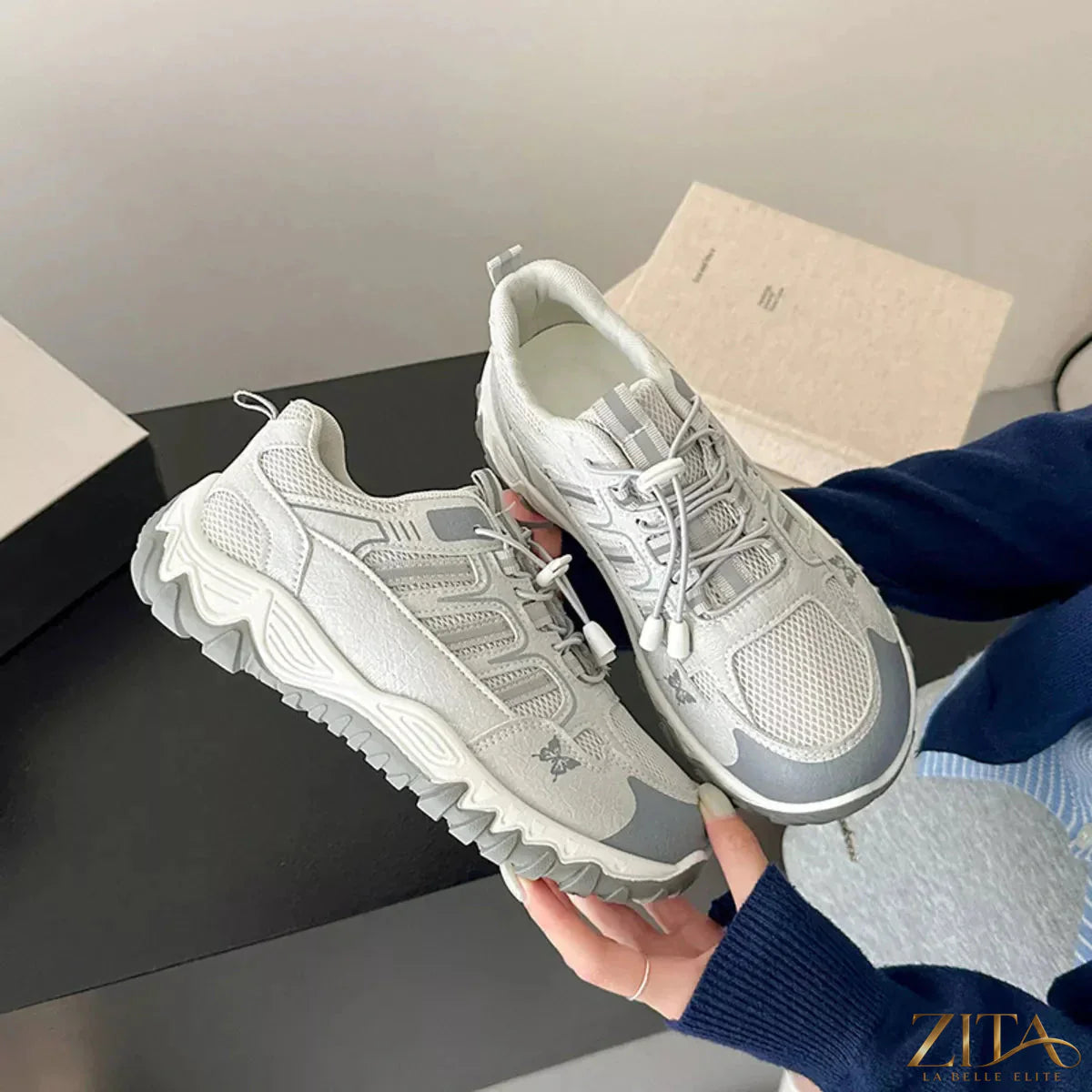 Zita La Belle Elite round toe lace-up sneakers in white with rubber soles, stylish and comfortable casual footwear.