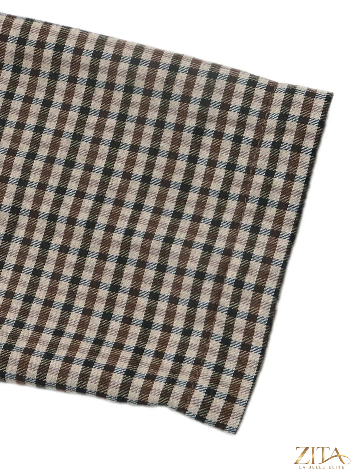 Zita La Belle Elite plaid blazer with double-breasted design and lapel collar, featuring a stylish tailored fit and classic pattern.