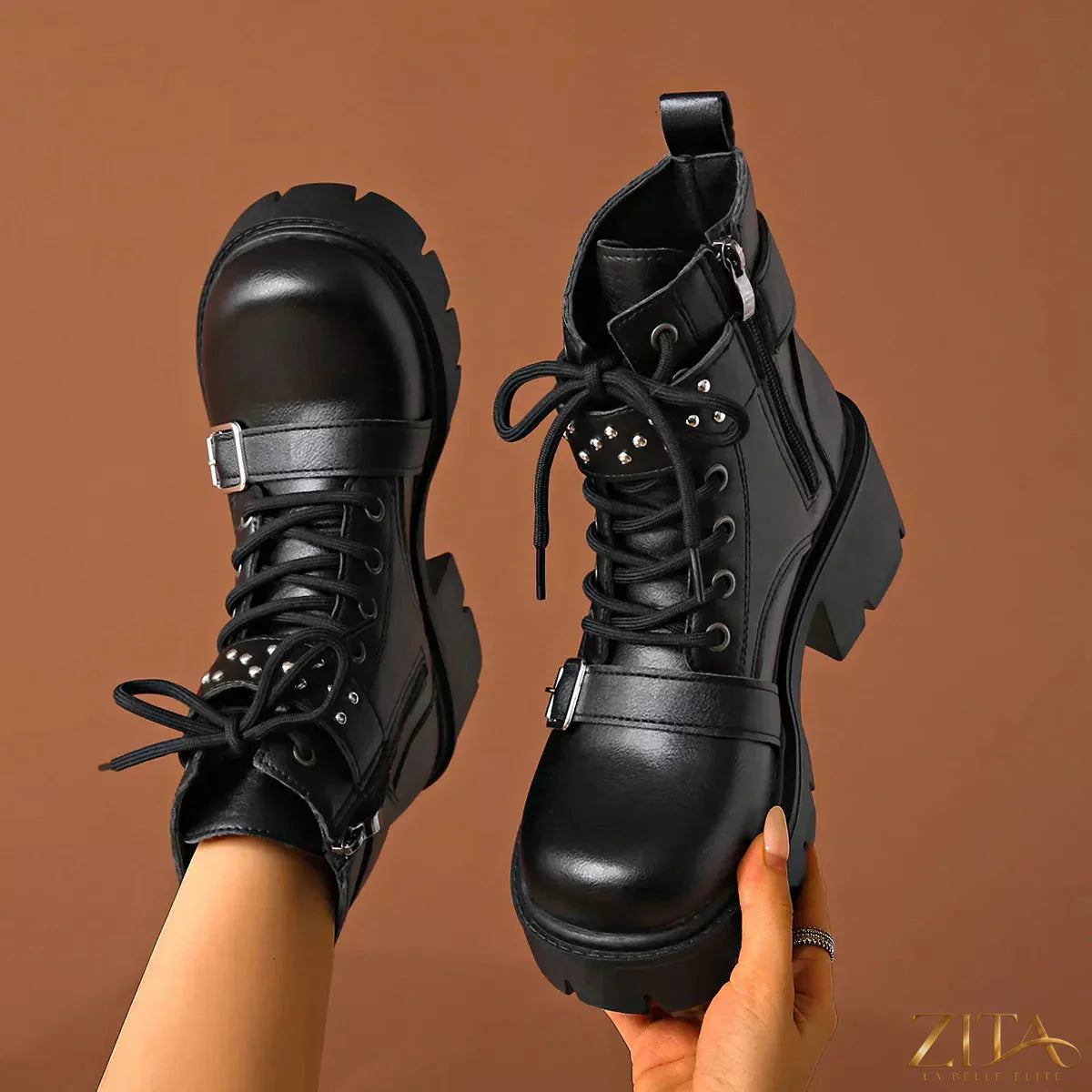 Trendsi round toe block heel boots with sleek design, featuring a stylish silhouette and sturdy heel for versatile wear.
