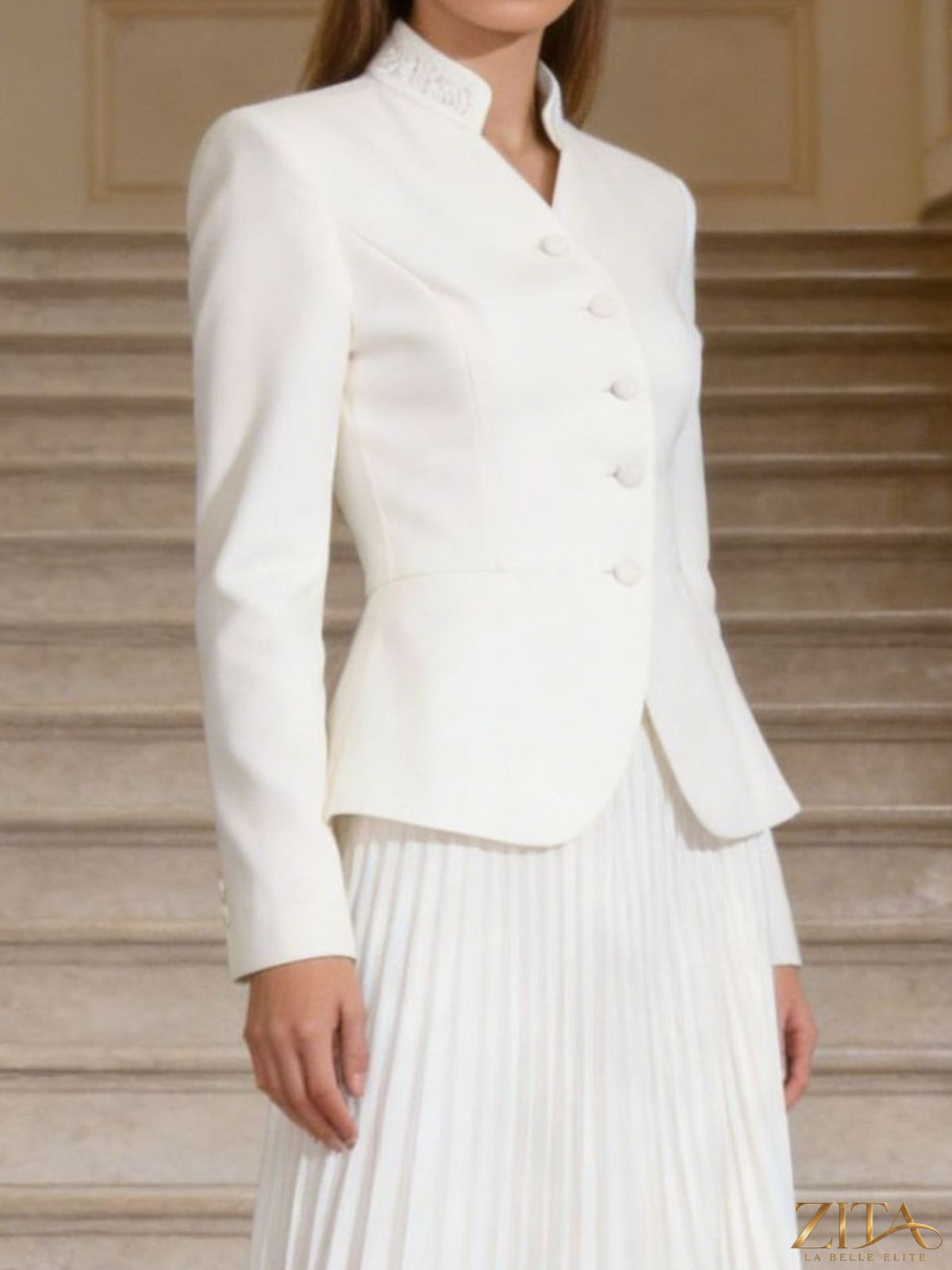 Trendsi button-up long sleeve top and pleated skirt set, stylish outfit with a fitted long sleeve shirt and flowy pleated skirt.