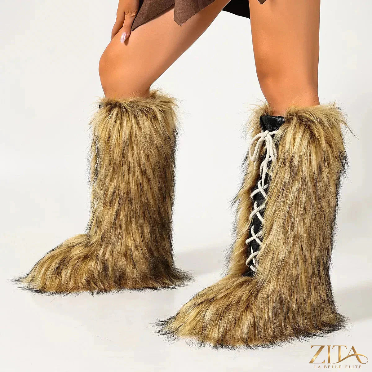 Zita La Belle Elite luxury faux fur lace-up winter boots with plush lining and stylish design for cold weather comfort.