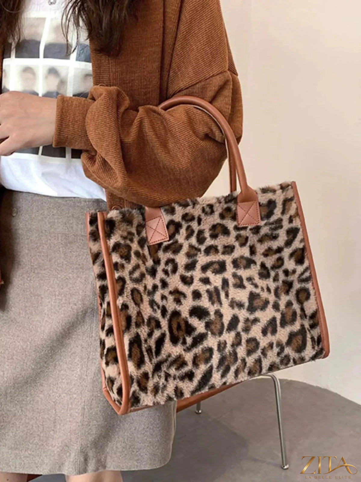 Soft plush tote bag by Zita La Belle Elite with sturdy handles and spacious interior, perfect for everyday use.