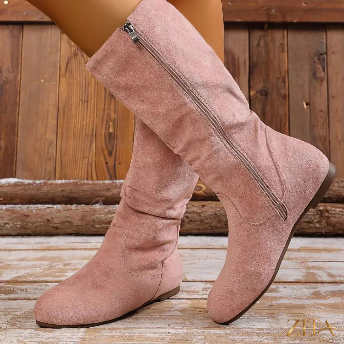 Zita La Belle Elite round toe side zip boots in black leather, featuring a sleek design and low heel.