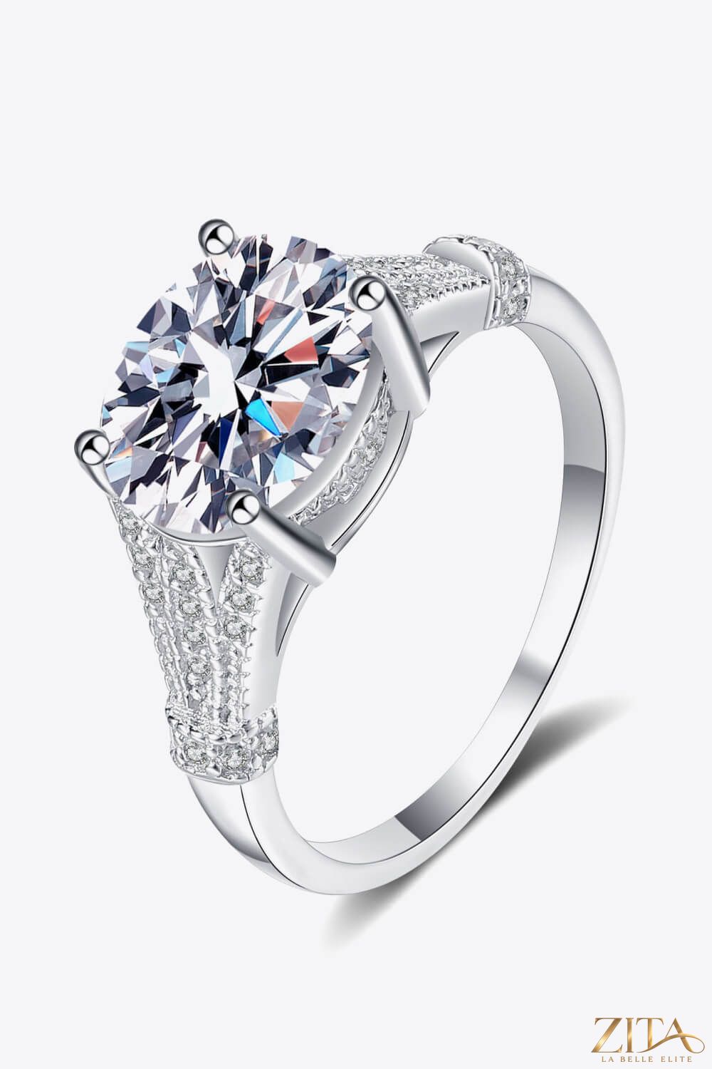 Unpredictable Day 3 Carat Moissanite Ring by Trendsi featuring a sparkling round cut moissanite gemstone on a sleek band