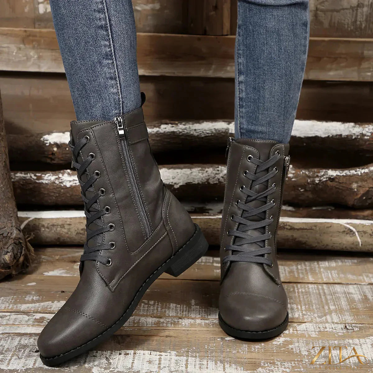 Zita La Belle Elite round toe lace-up block heel boots with stylish design and sturdy heels, perfect for fashion-forward footwear.