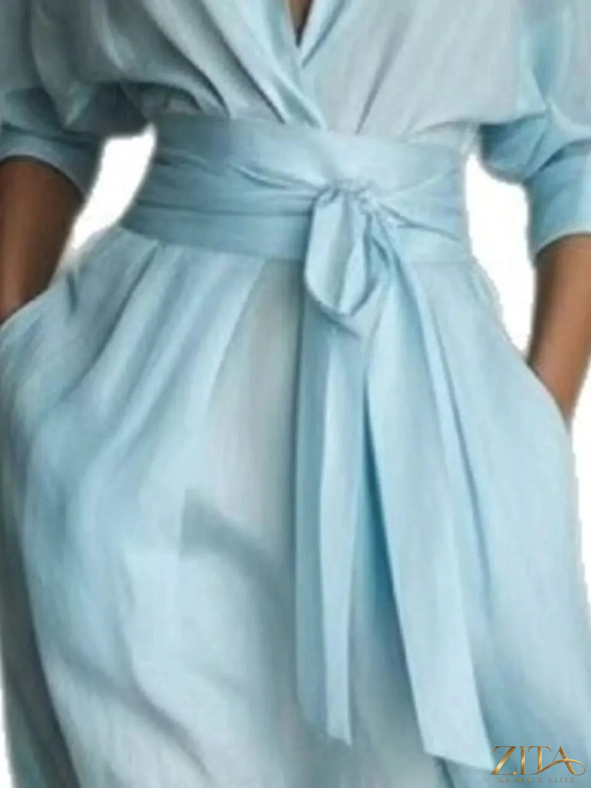 Maxi shirt dress with waist-defining sash from Trendsi, featuring a flowy silhouette and stylish design.