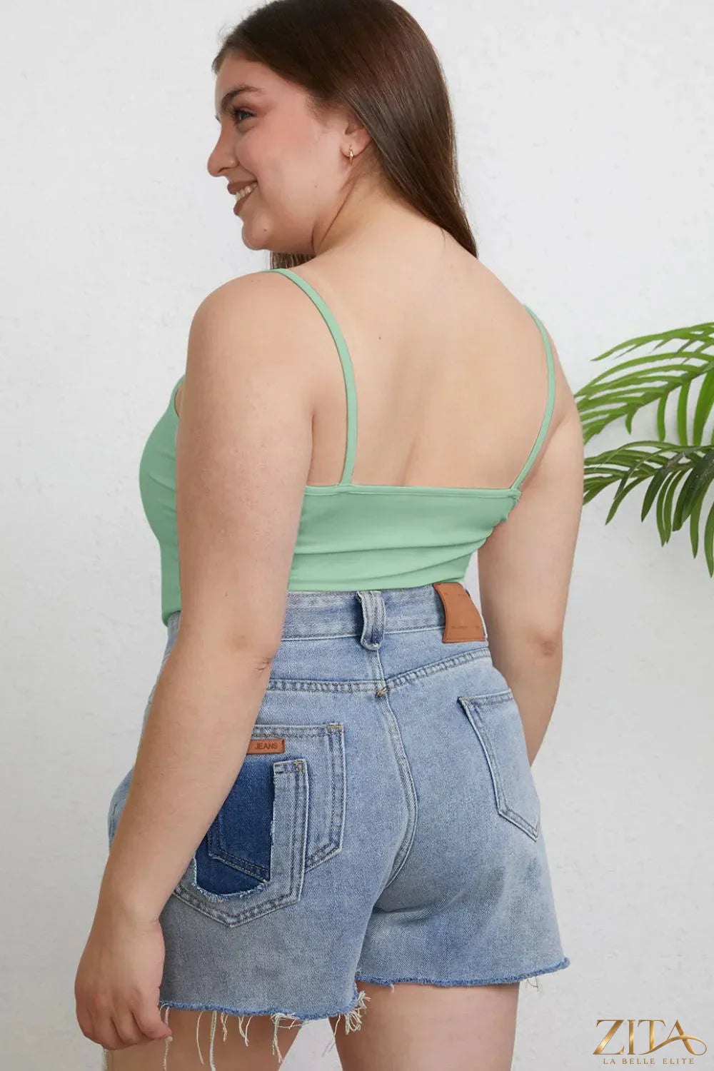 Zita La Belle Elite Basic Bae full size round neck slim cami in plus size, featuring a smooth fit and classic neckline.