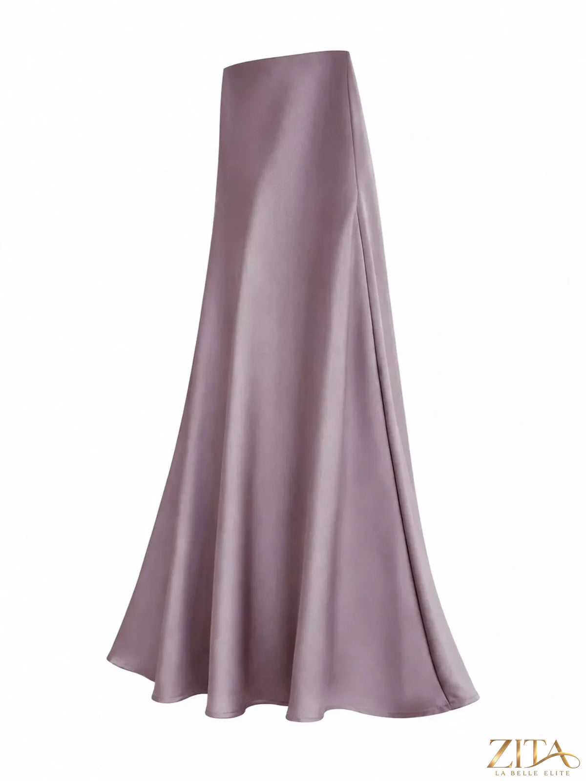 Full size high-waisted satin midi skirt in plus size from Trendsi, featuring a smooth, shiny fabric and elegant length.