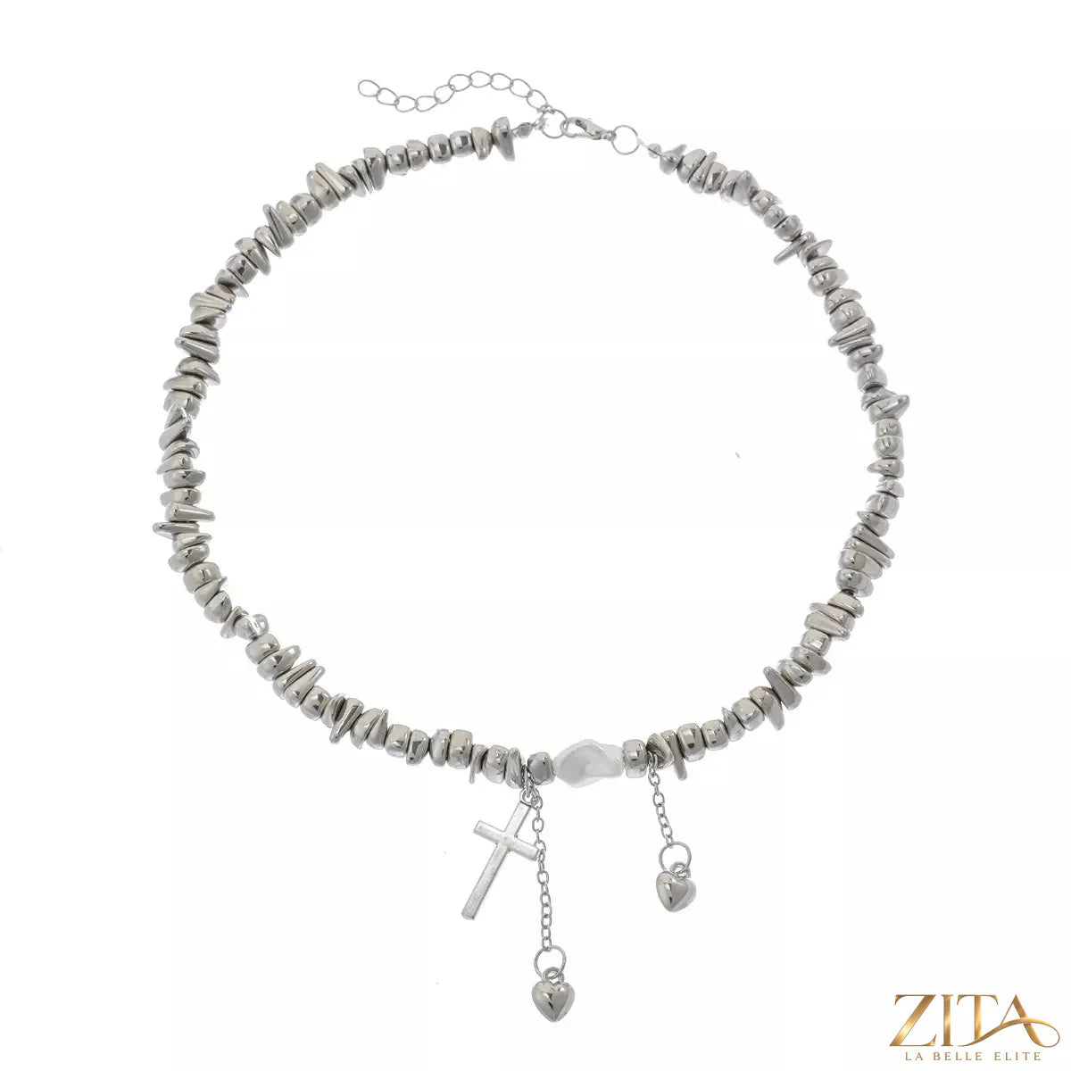 Zita La Belle Elite chunky chain cross pendant necklace featuring a bold gold-tone chain and a detailed cross pendant.