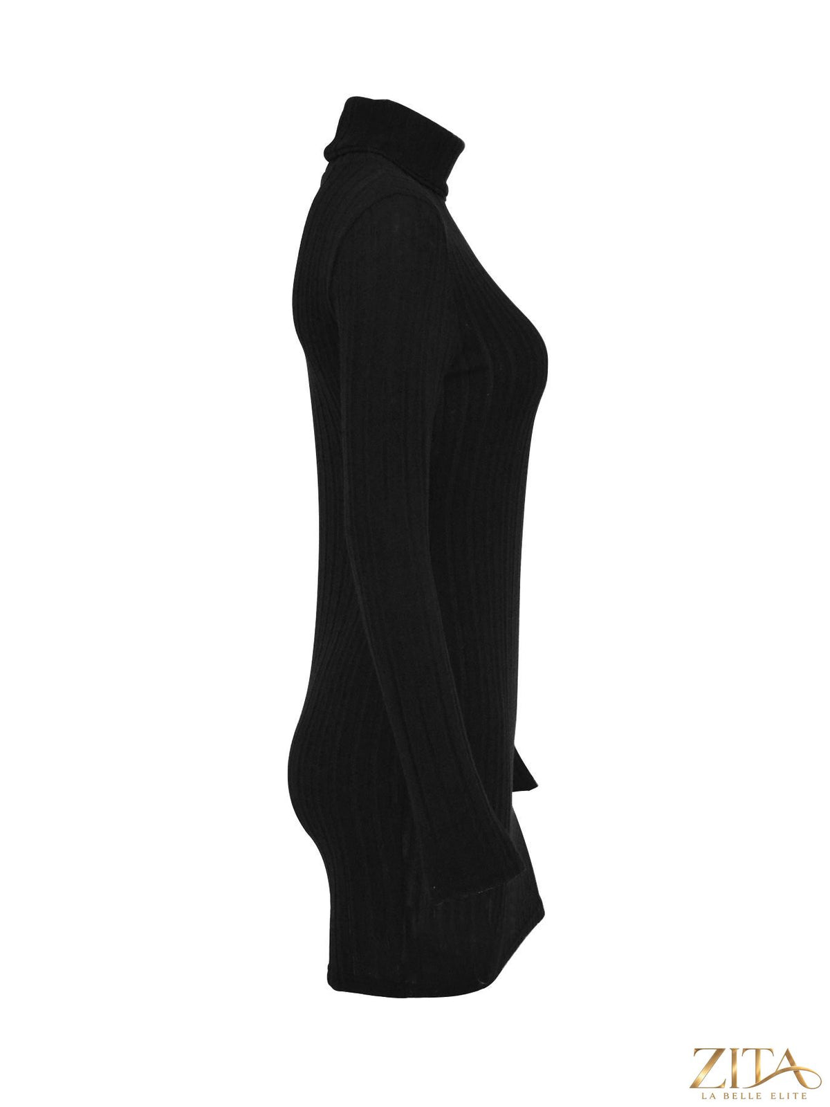 Ribbed black turtleneck bodycon mini dress by Trendsi, fitted style with long sleeves and a sleek silhouette.