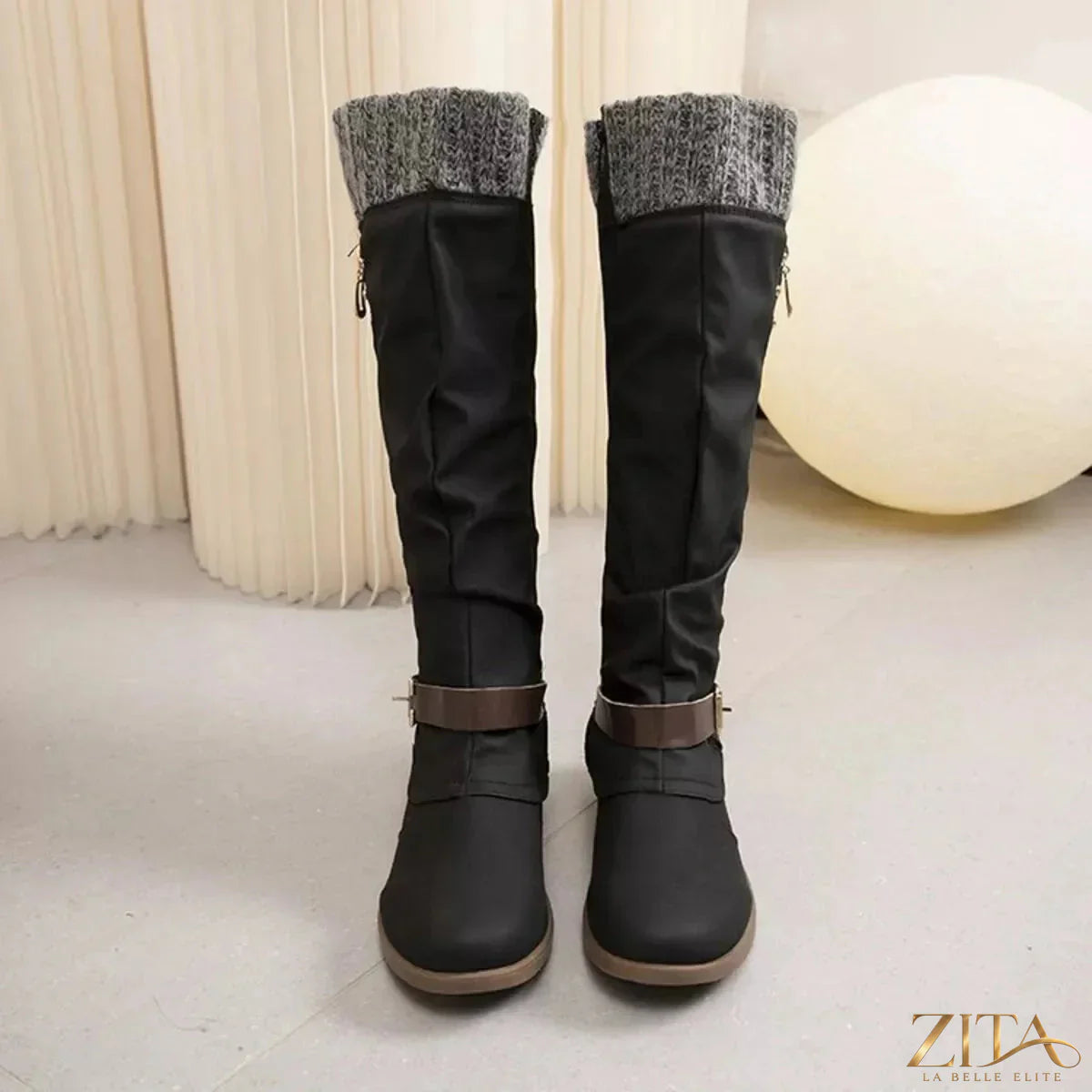 Zita La Belle Elite knee-high slouch boots with knit cuff, featuring a stylish over-the-knee silhouette and cozy knit detail.