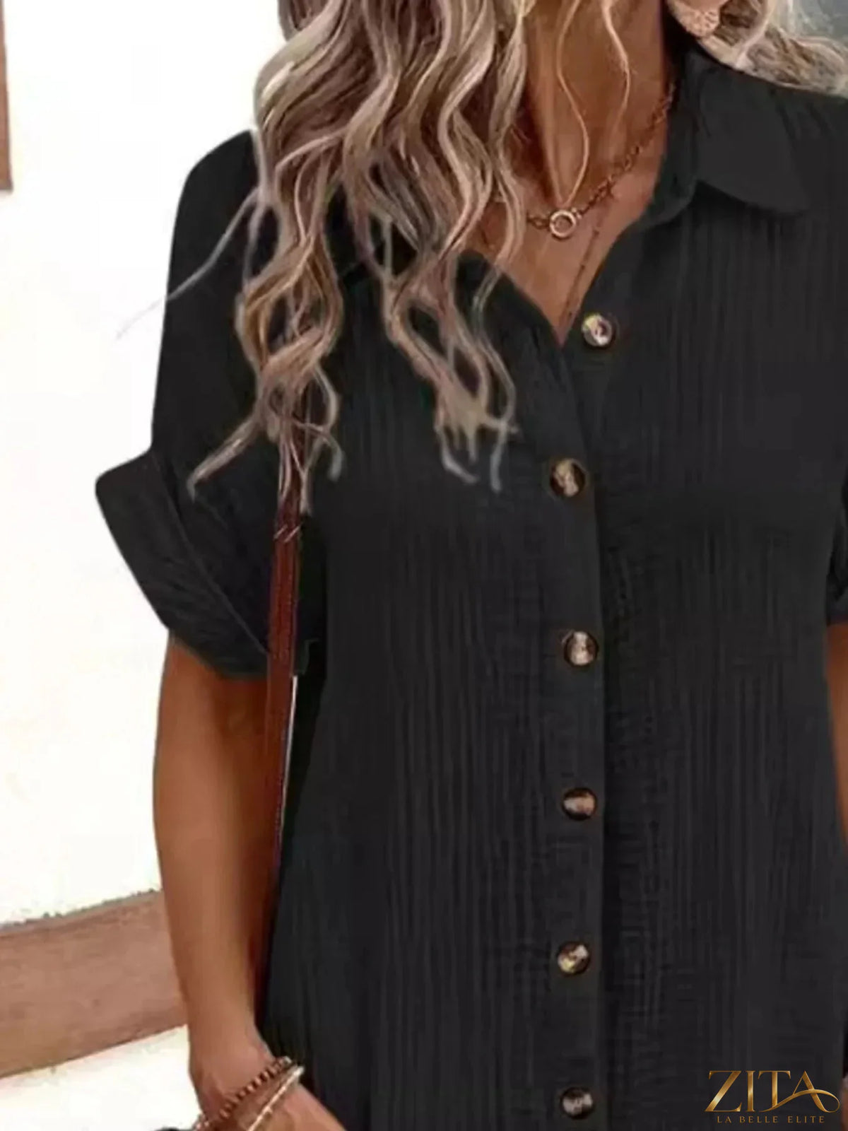 Zita La Belle Elite casual button-down shirt dress with pockets, featuring a relaxed fit and stylish design.