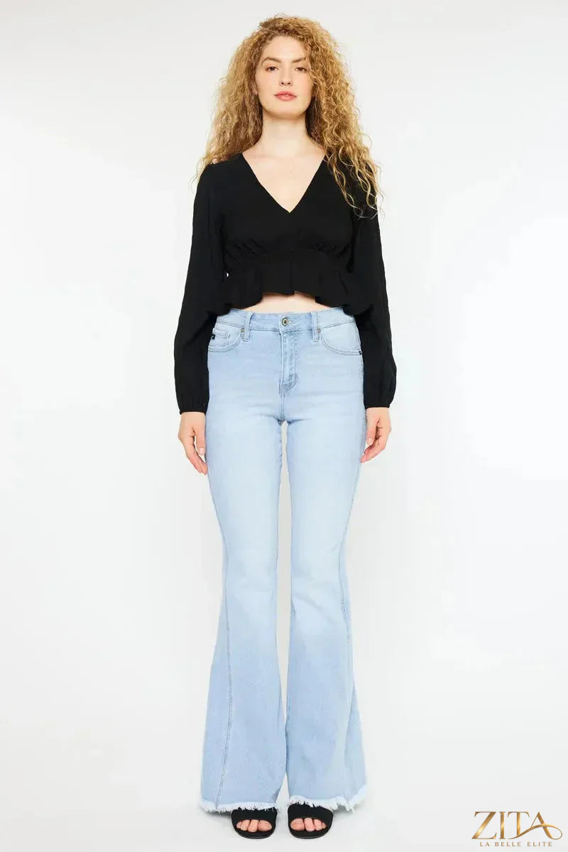 Zita La Belle Elite Kancan high-rise curvy flare jeans displayed on a model, showing the fit and stylish design.