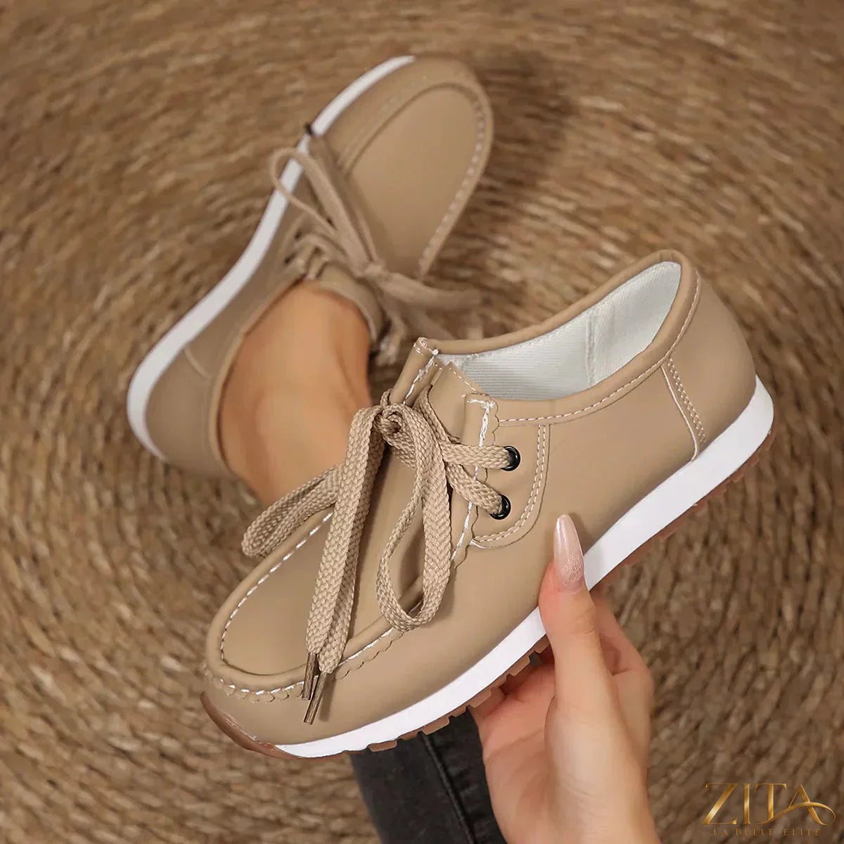 Zita La Belle Elite round toe lace-up sneakers with white soles and stylish design, perfect for casual wear.