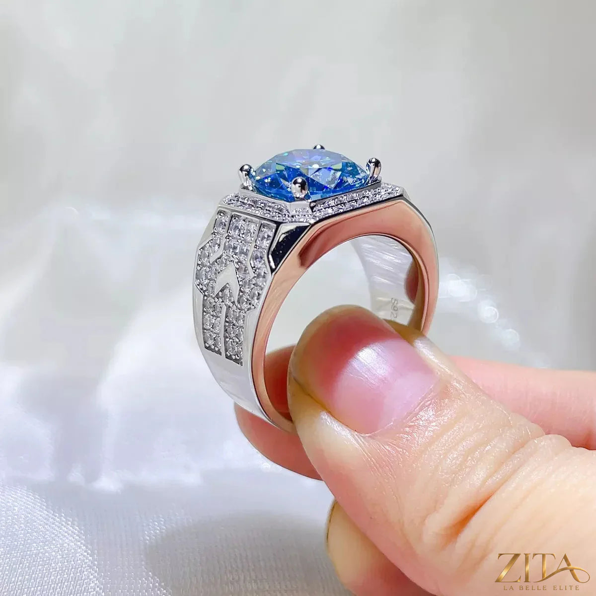 Sterling silver moissanite ring with 3-carat gemstone, showcasing sparkling brilliance and elegant design.