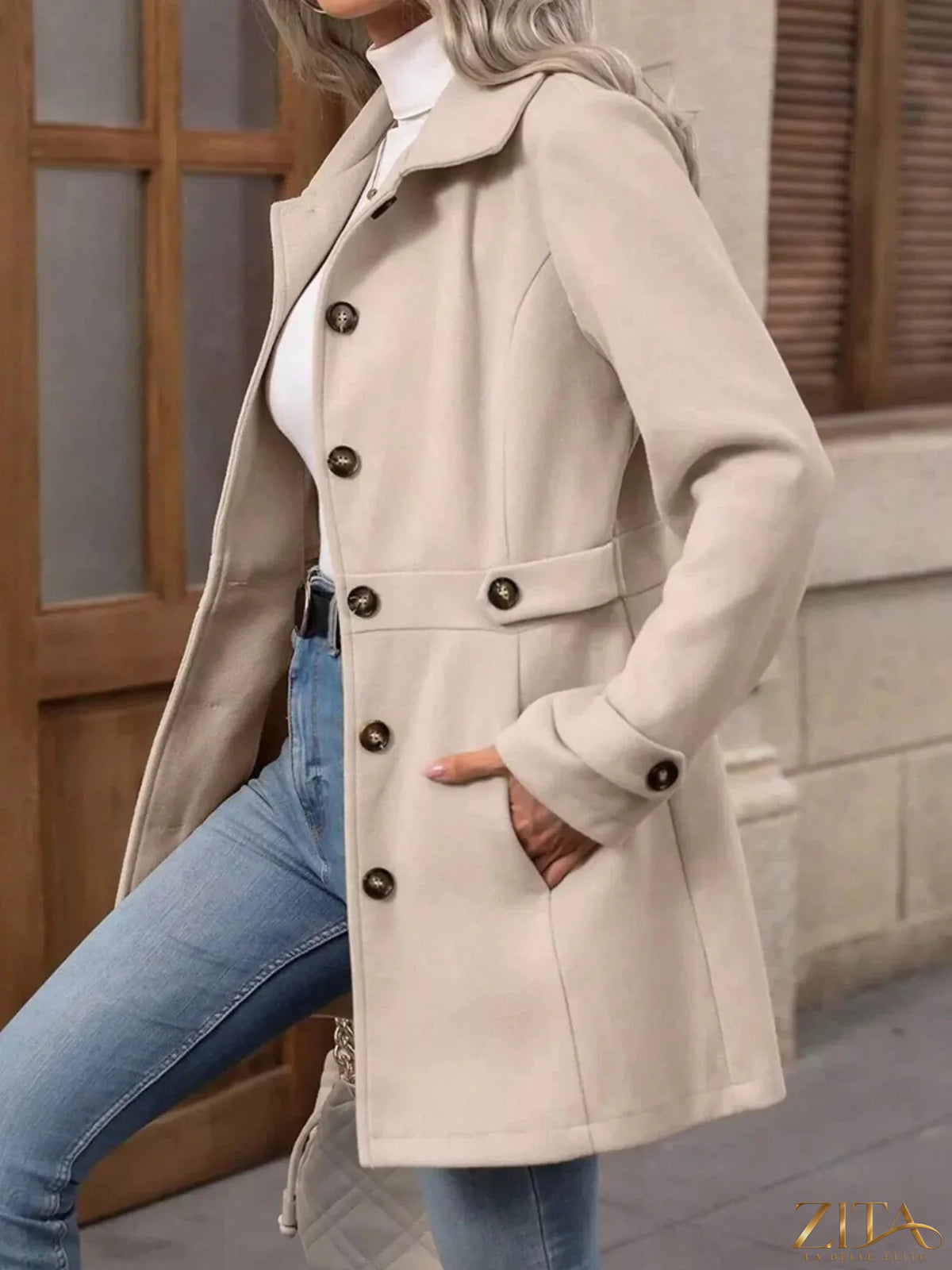 Zita La Belle Elite button-up long sleeve coat in stylish outerwear with a tailored fit and classic design.