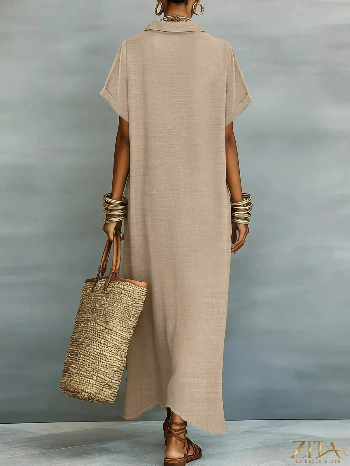Zita La Belle Elite casual shirt dress with button-down front, lightweight fabric, and relaxed fit, displayed on a hanger.