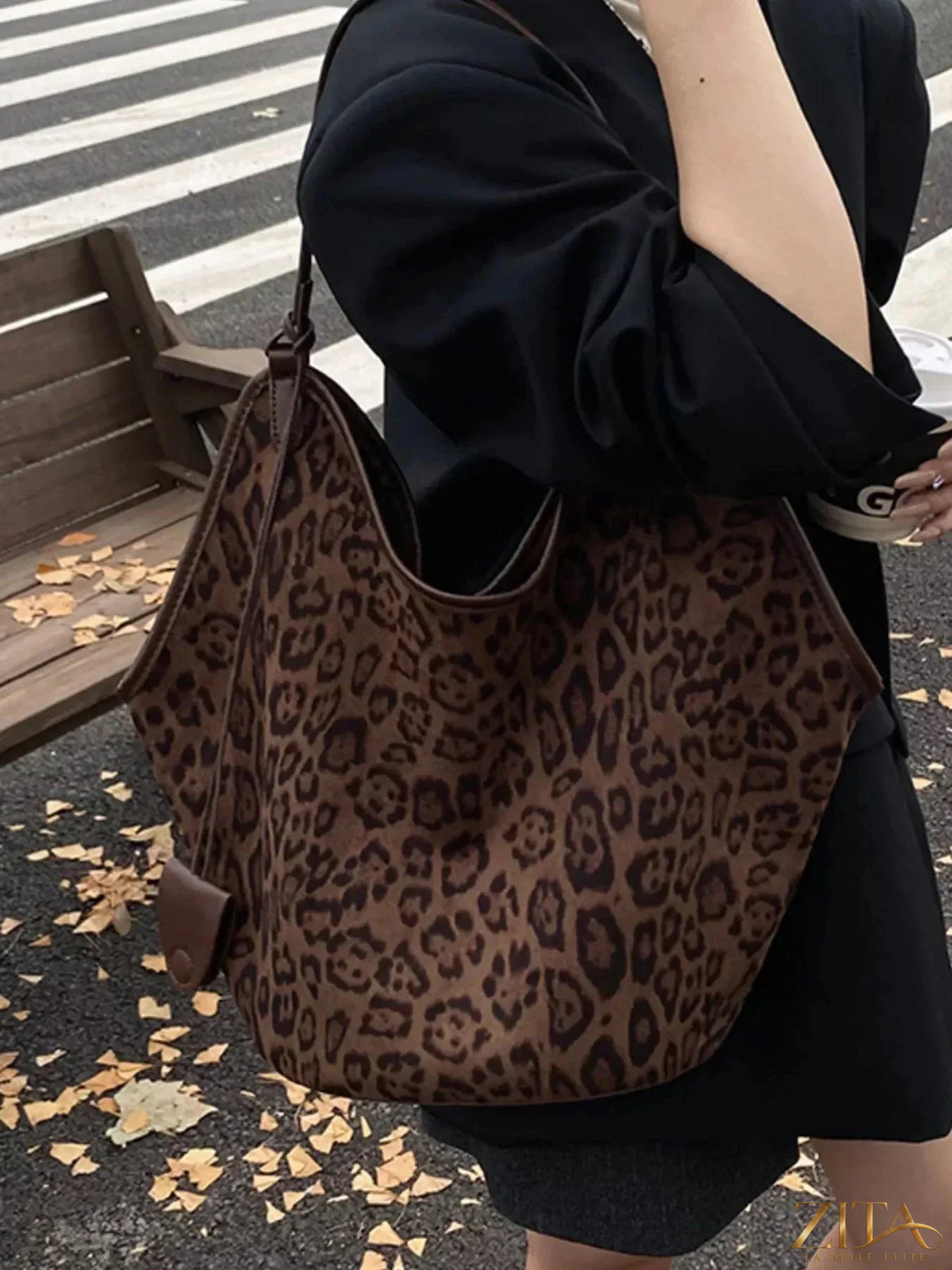 Leopard print large tote bag by Zita La Belle Elite, featuring spacious design and stylish animal print fabric.