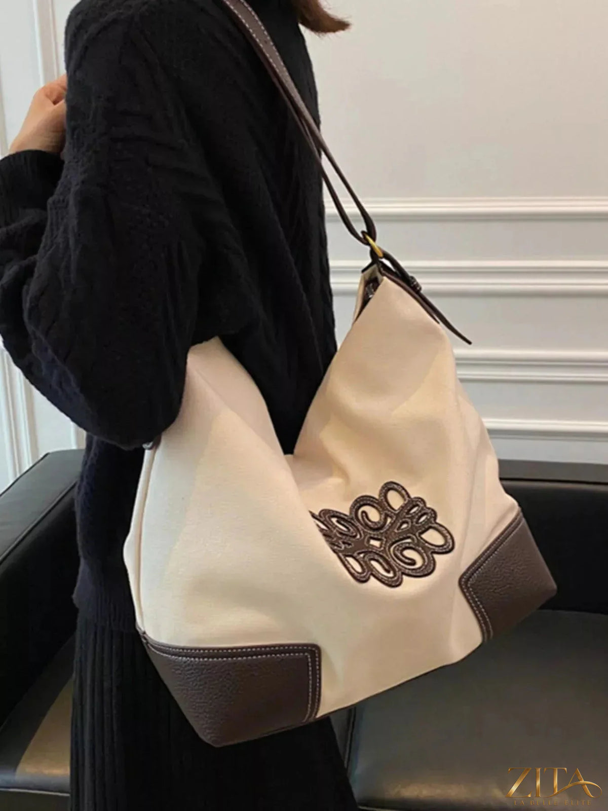 Embroidered canvas tote bag by Zita La Belle Elite with colorful floral embroidery and sturdy handles, perfect for everyday use.