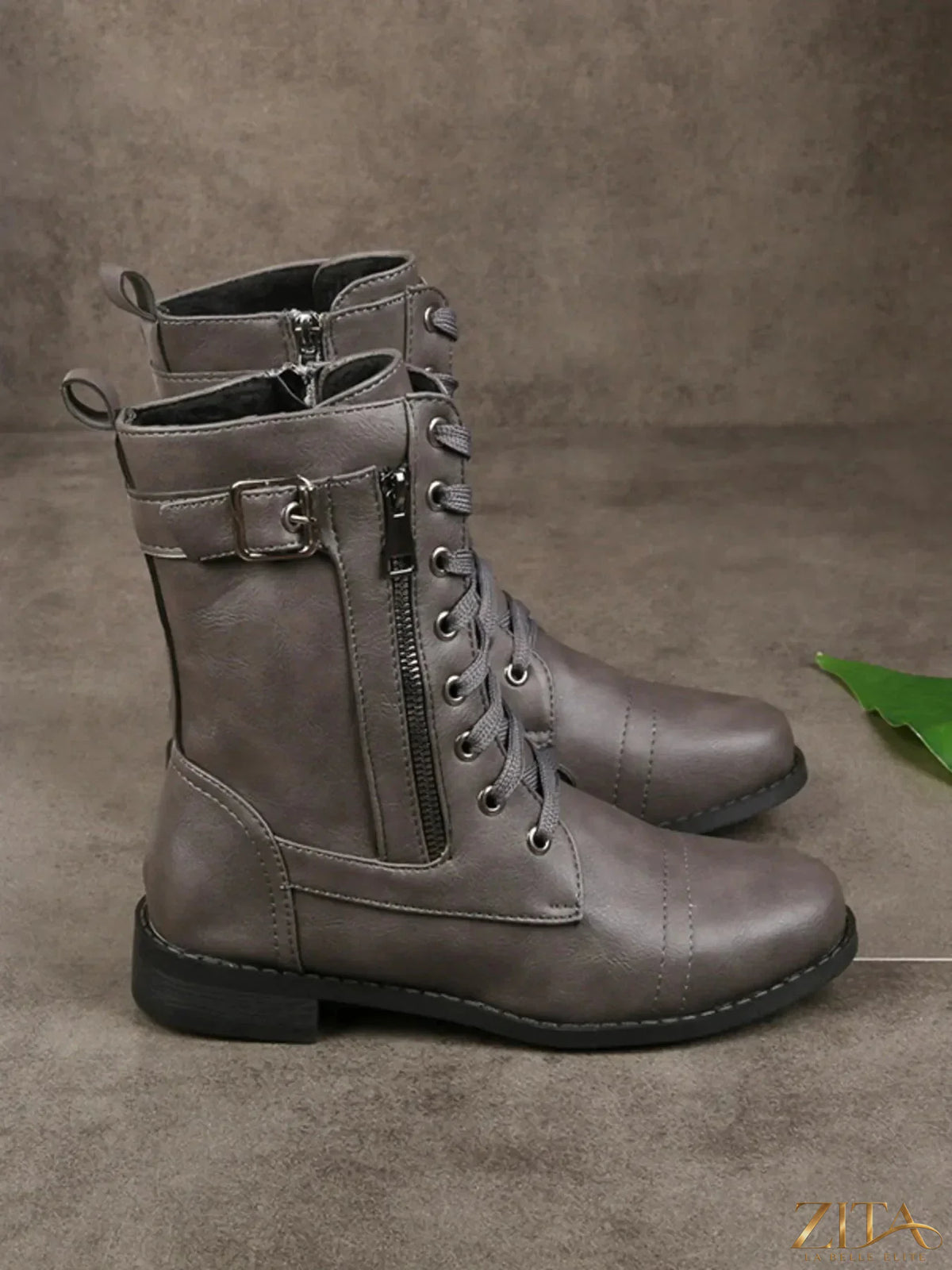 Zita La Belle Elite lace-up boots with buckle detail, featuring a sleek design and sturdy soles, suitable for stylish casual wear.
