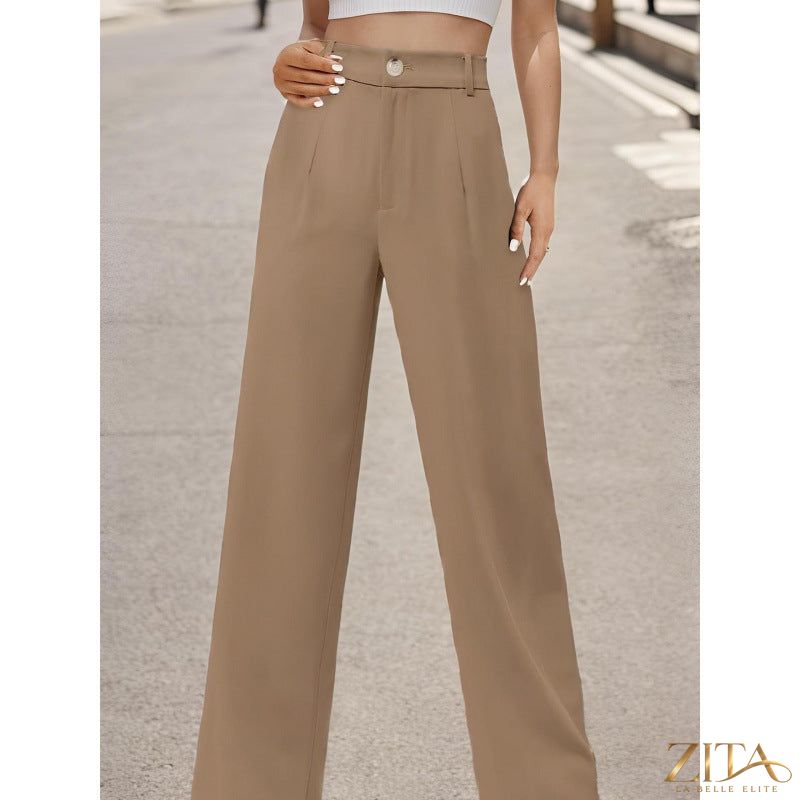 Zita La Belle Elite women's suit pants with pockets, tailored fit, in classic style, shown in a neutral color on a flat lay.