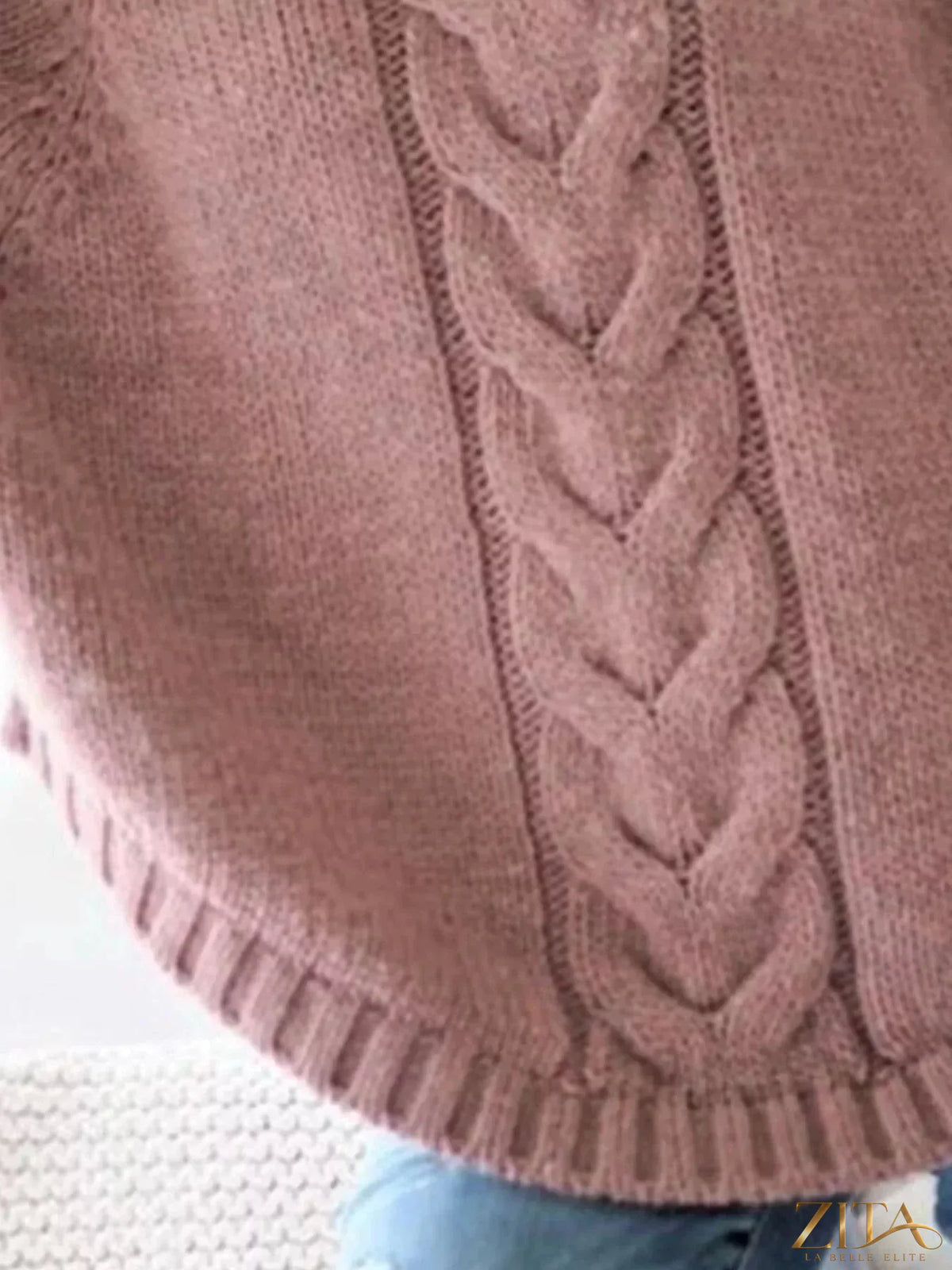 Zita La Belle Elite Cable-Knit Long Sleeve Sweater in cozy knit fabric, featuring a classic cable pattern and a relaxed fit.
