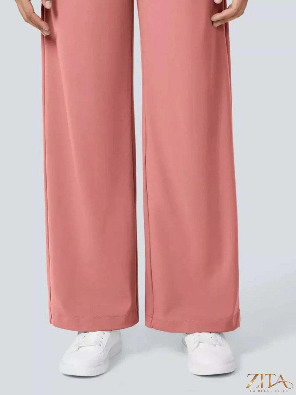 Zita La Belle Elite wide leg pants in lightweight fabric, featuring a relaxed fit and high waist, shown in beige color.