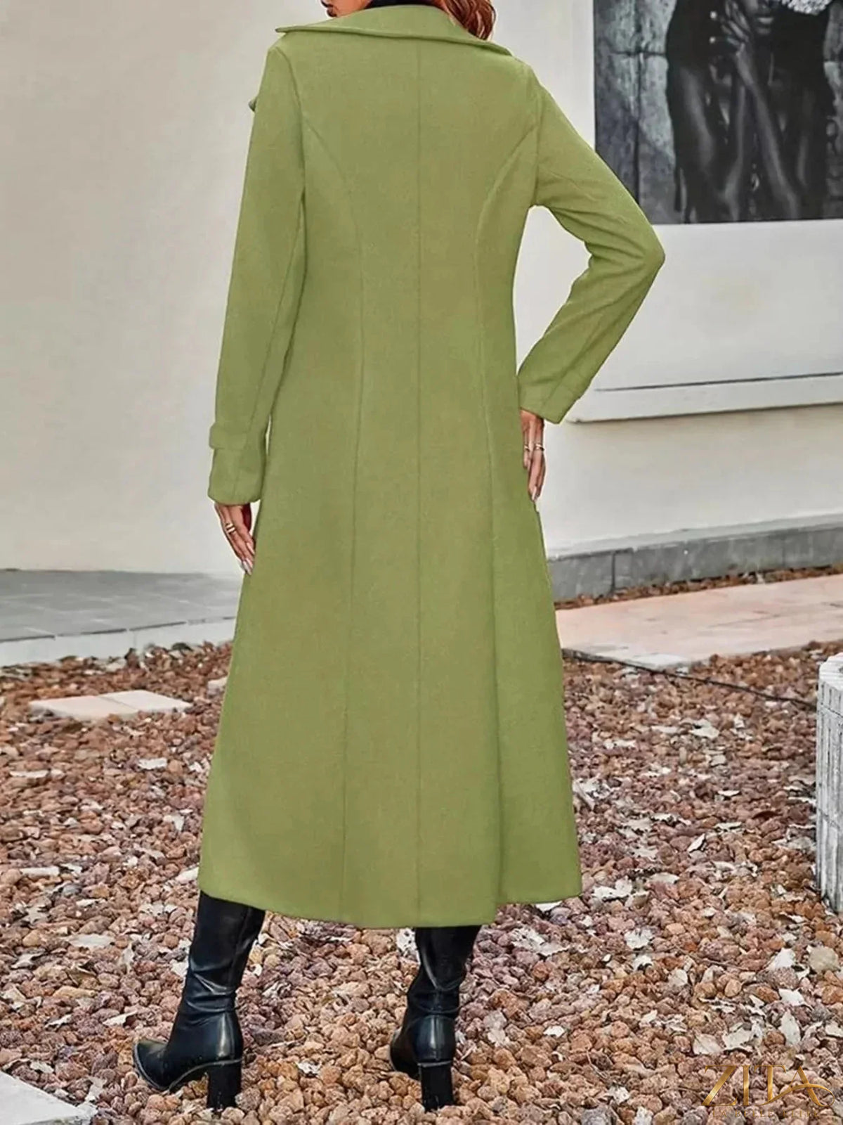 Plus size full length double-breasted trench coat by Zita La Belle Elite, featuring longline design and classic style.