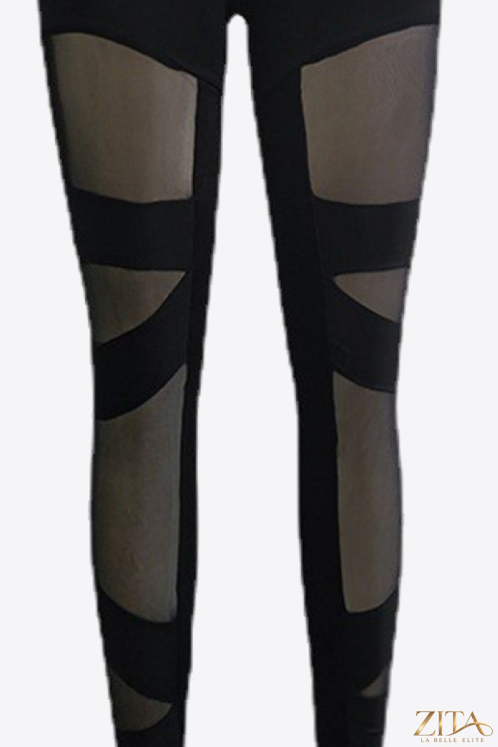Spliced mesh leggings by Trendsi featuring a fitted design with breathable mesh panels and a comfortable high waistband.