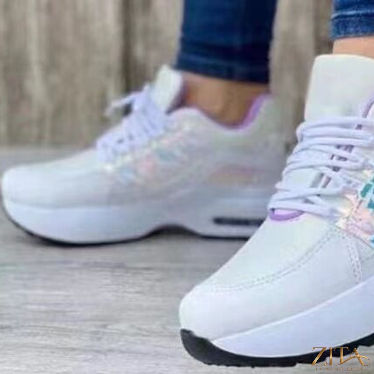 Zita La Belle Elite lace-up round toe sneakers with white soles and stylish design, perfect for casual wear.
