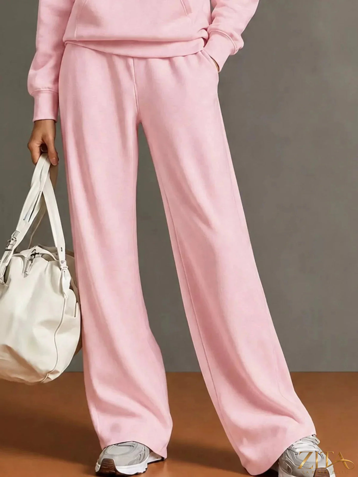 Zita La Belle Elite kangaroo pocket hoodie and matching pants two-piece set, casual loungewear in soft fabric, front view.