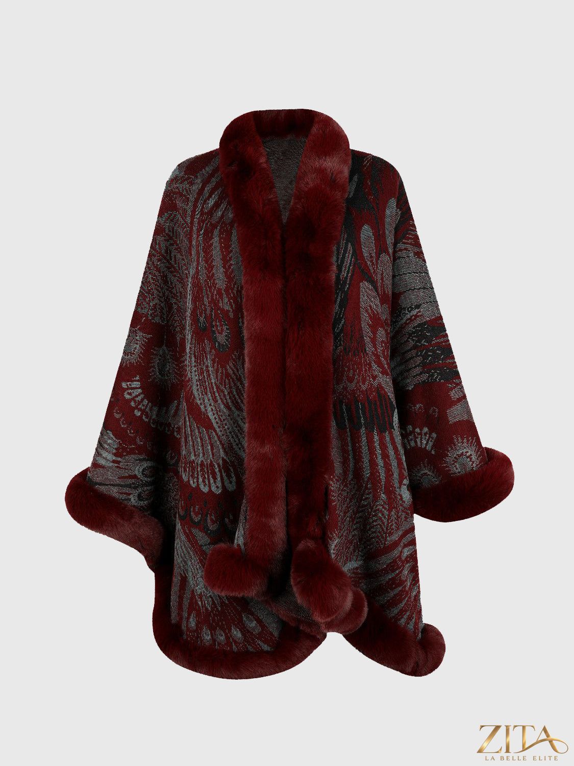 Printed open front poncho by Trendsi featuring a lightweight, stylish design with a colorful, abstract pattern.