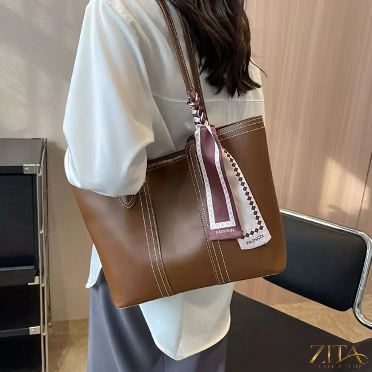 Zita La Belle Elite PU leather tote bag with top handles and spacious interior, stylish for everyday use.