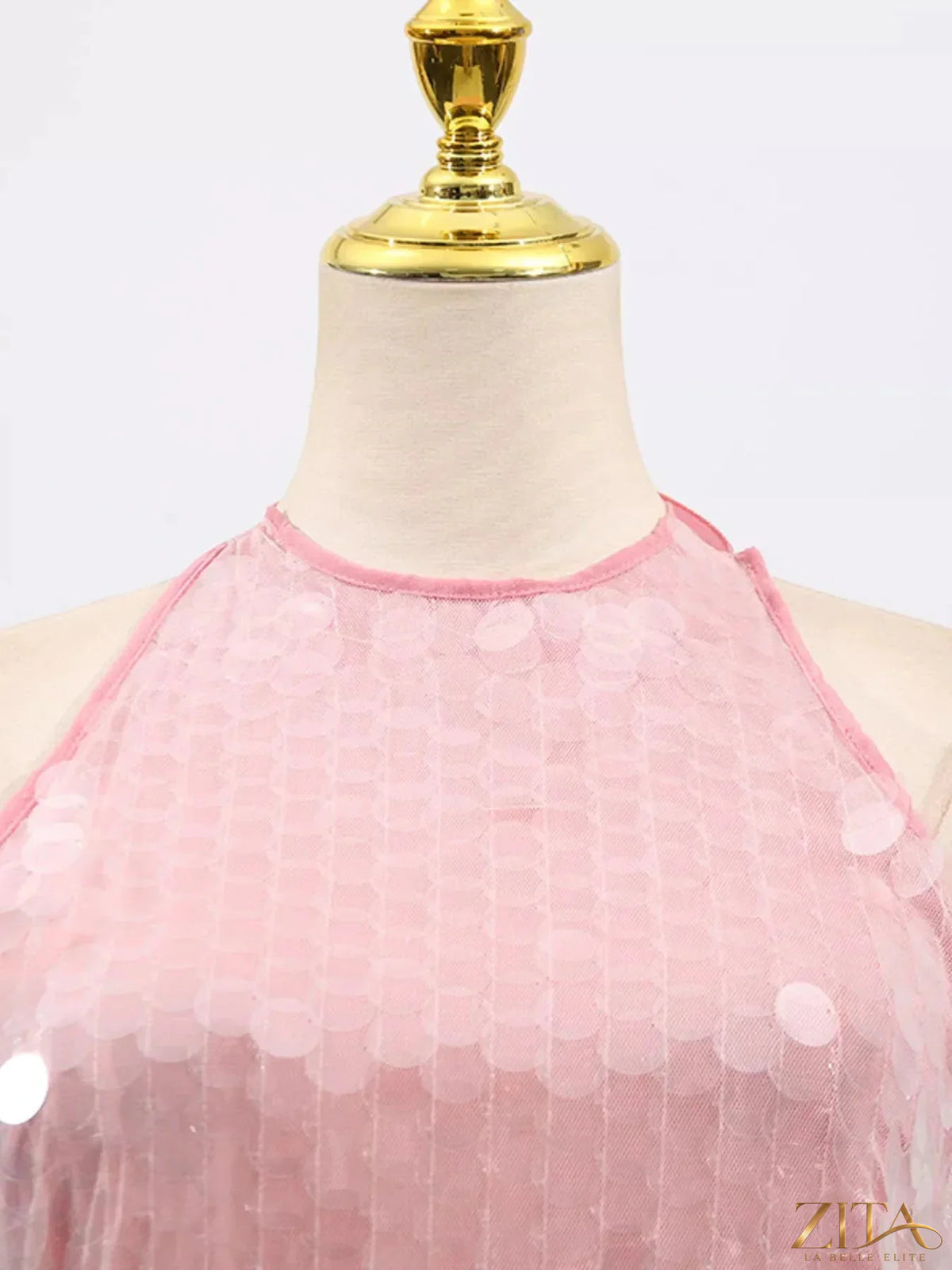 Zita La Belle Elite sequin halter neck mini dress, stylish sleeveless party dress with shimmering sequins and a fitted silhouette.