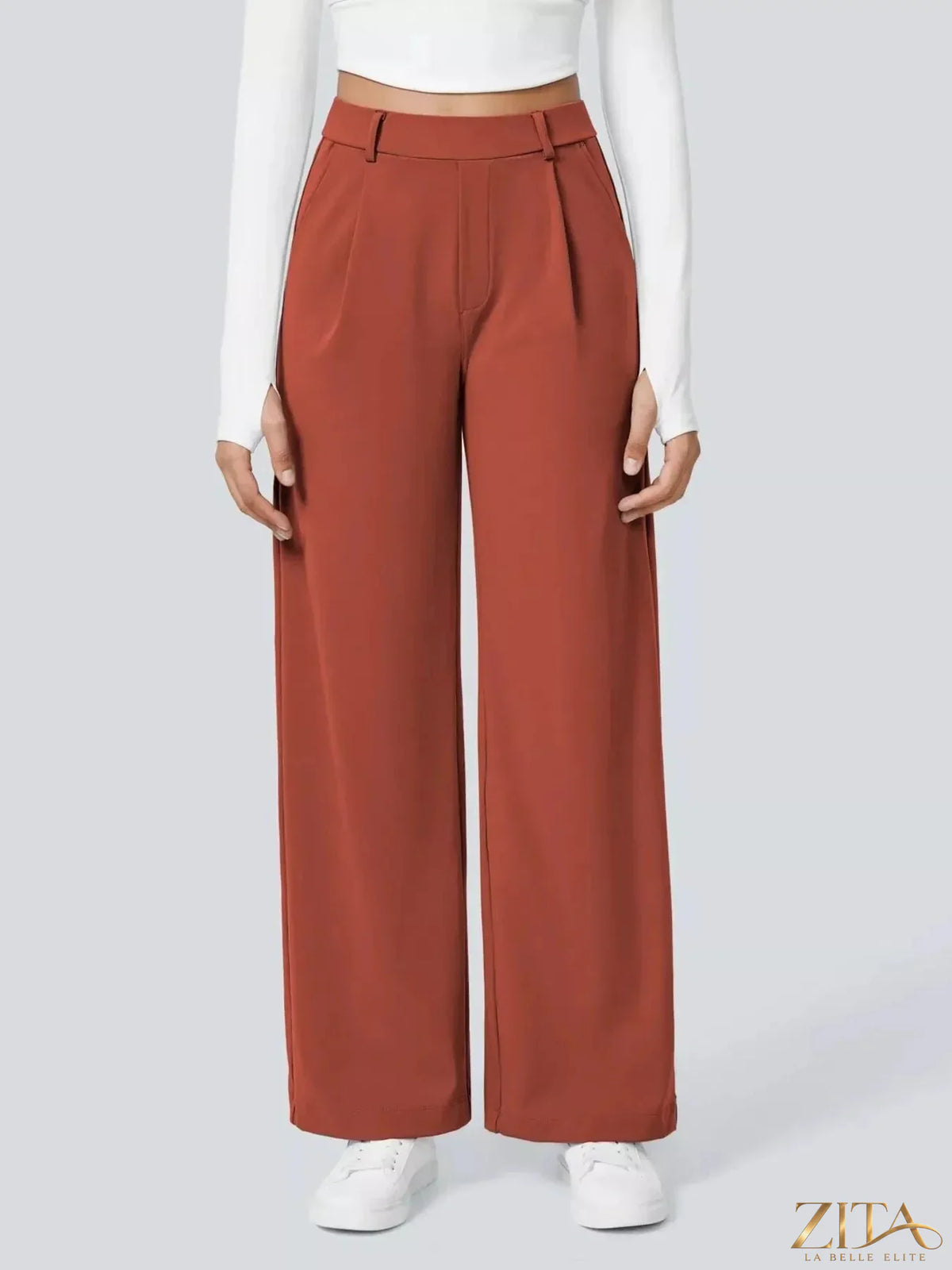 Zita La Belle Elite wide leg pants in soft fabric, featuring a high waist and relaxed fit, shown on a model.
