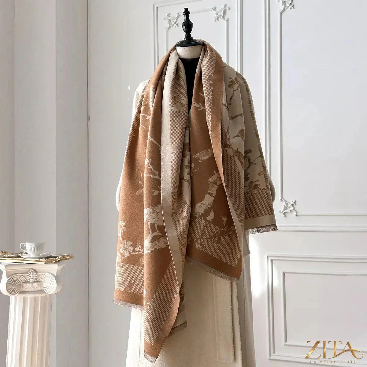Raw hem winter scarf by Trendsi featuring cozy knit fabric and a stylish raw edge design, perfect for cold weather.